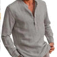 Men Four Seasons Leisure Long Sleeve Woven Flax Shirt