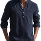 Men Four Seasons Leisure Long Sleeve Woven Flax Shirt