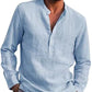 Men Four Seasons Leisure Long Sleeve Woven Flax Shirt