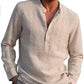 Men Four Seasons Leisure Long Sleeve Woven Flax Shirt