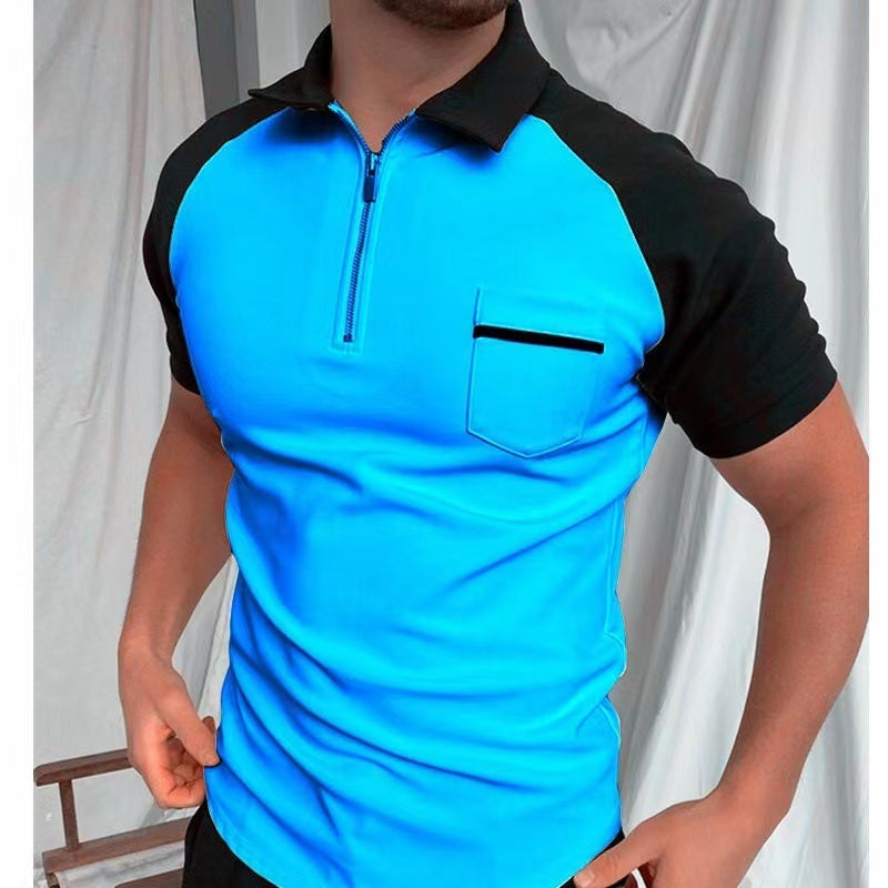 Leisure Collage Print Raglan Sleeve Lapel Collar Polo Shirt