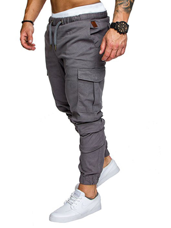 Men's Solid Color Casual Tether Elastic Sports Baggies Men's Trousers