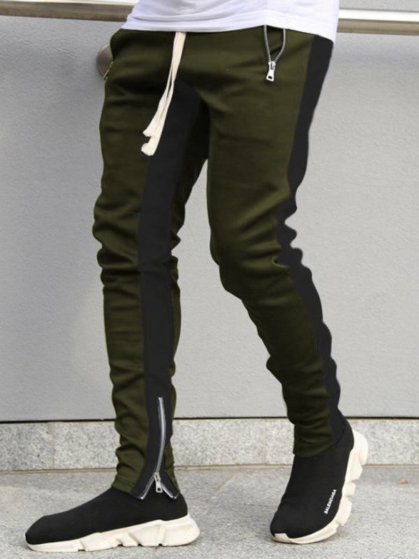 Men's color-block casual double-pocket multi-zipper sportspants