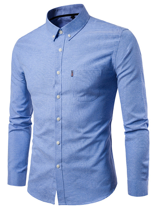 Men's Casual Slim Cotton Oxford Solid Color Large Size Bottom Shirt Long Sleeves