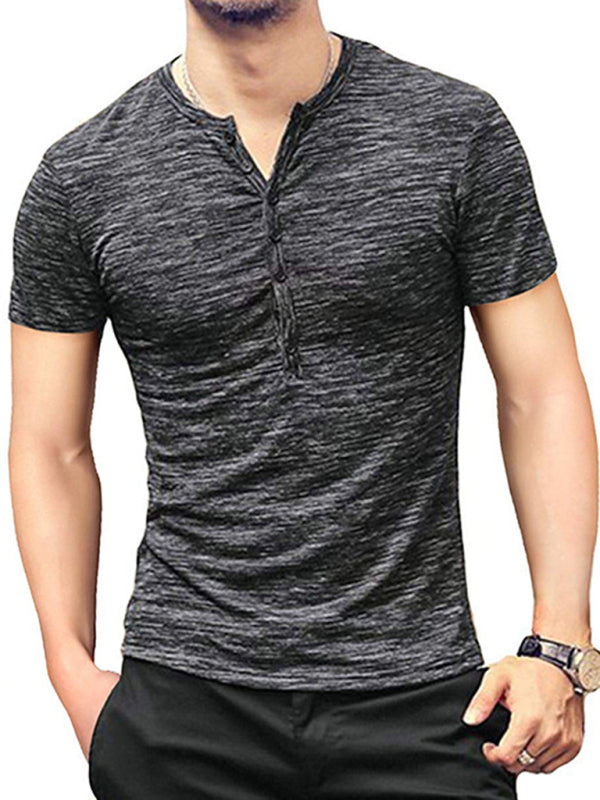 Summer Men's Short Sleeve Men's T-Shirt Henley Collar Slim Fit Men's Clothing