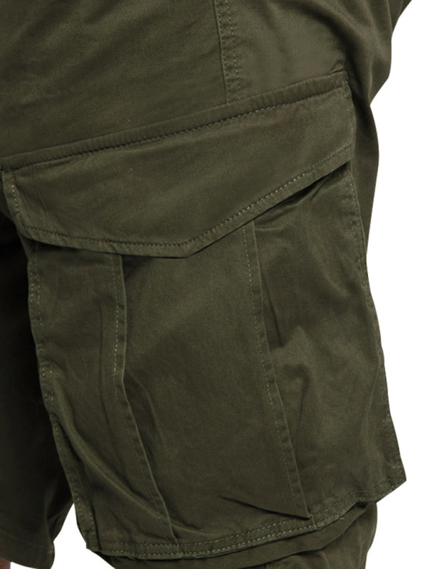 Men's Solid Color Multi-Pocket Casual Cargo Shorts