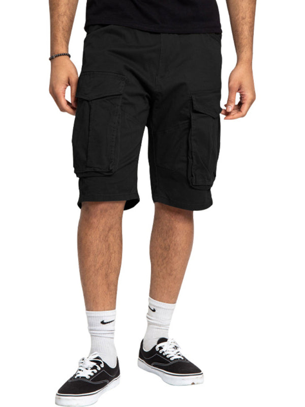 Men's Solid Color Multi-Pocket Casual Cargo Shorts