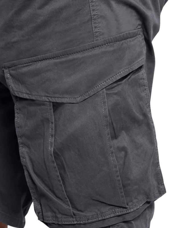 Men's Solid Color Multi-Pocket Casual Cargo Shorts