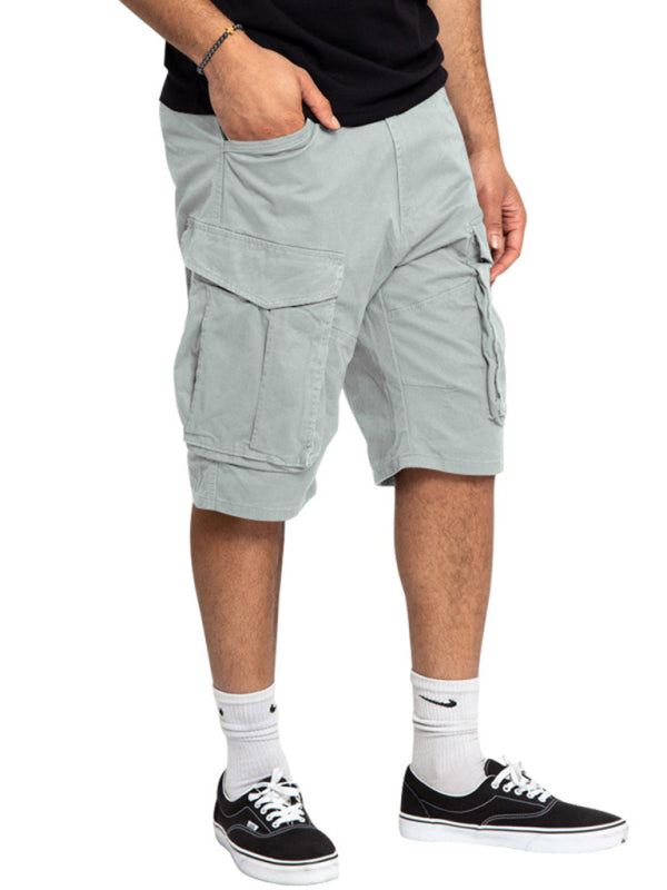 Men's Solid Color Multi-Pocket Casual Cargo Shorts