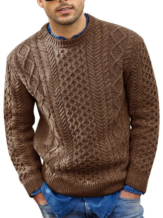 Men's round neck pullover knitted cable sweater