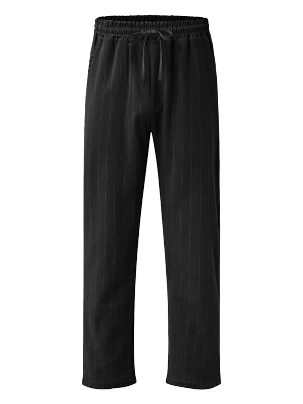 Men's vertical striped lace-up elastic waist beach pants casual trousers