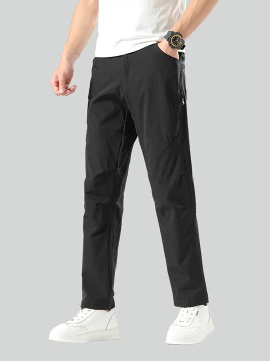 Men's quick-drying elastic casual fitness training zipper trousers