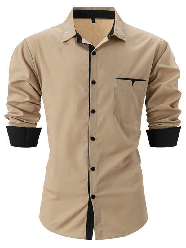 Casual lapel contrast color long sleeve shirt