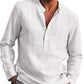 Men Four Seasons Leisure Long Sleeve Woven Flax Shirt